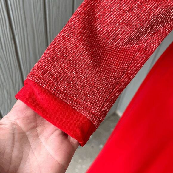 Vintage 1970s Red Glitter Knit Maxi Dress Dramatic Collar Disco XS/S - Picture 7 of 9